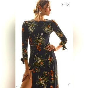 Reformation Antropologie New Zelda Black Floral Long Sleeve Dress 0 Open back